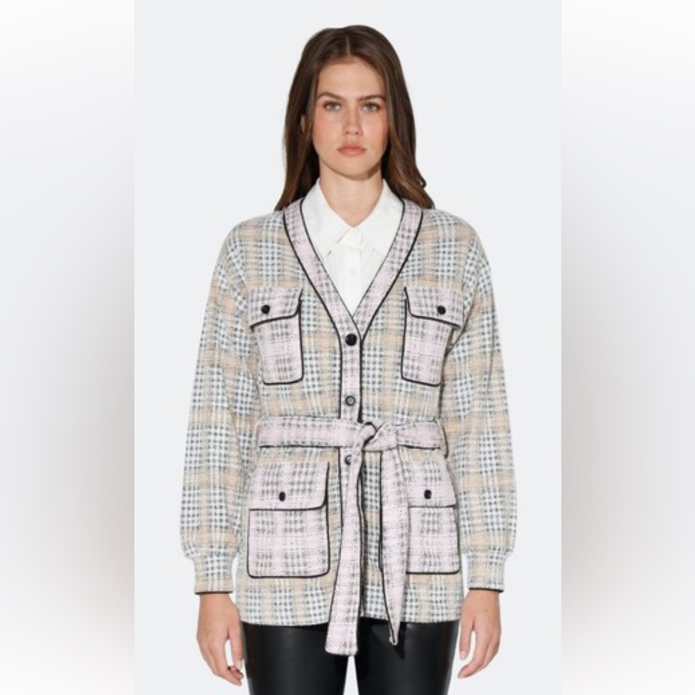 Walter Baker Tracey Belted Knit Tweed Cardigan Size Large - Picture 1 of 9